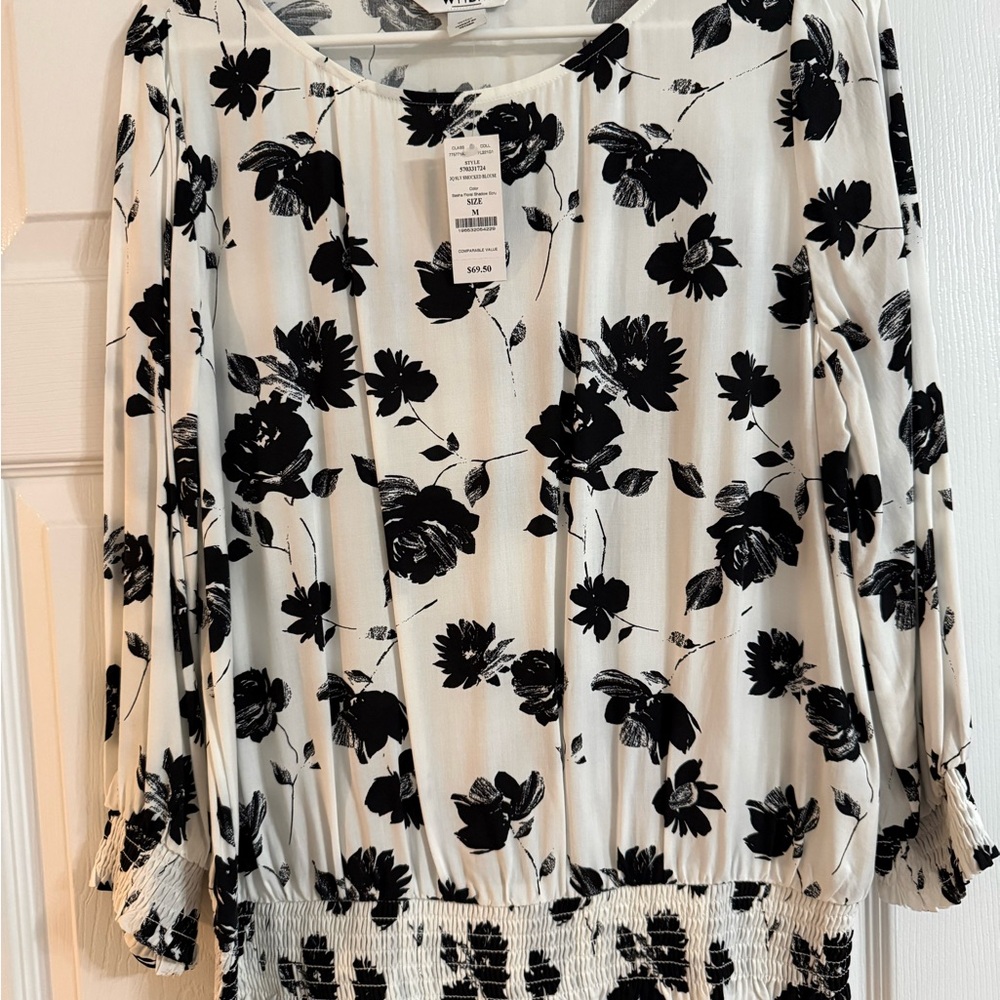 Floral Black and White Blouse